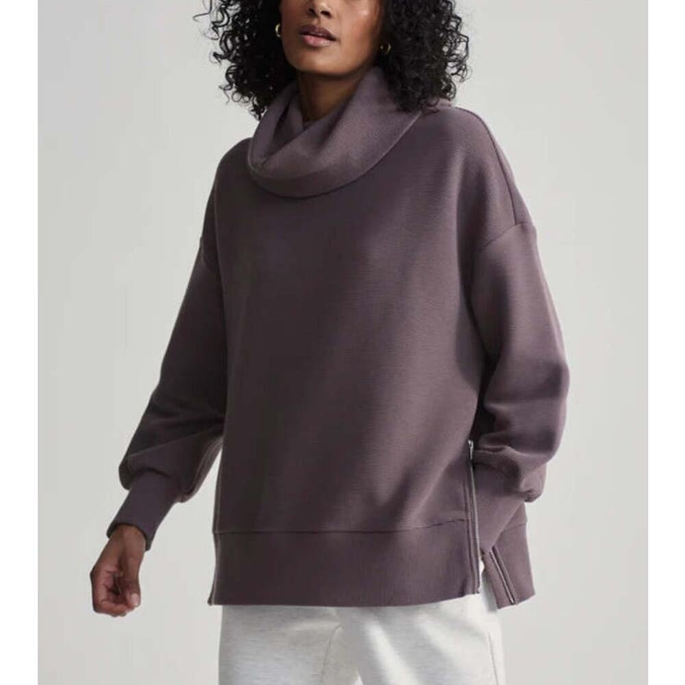 Varley Double Soft Milton Long Sleeve Side Zip Turtleneck Sweatshirt Brown Small